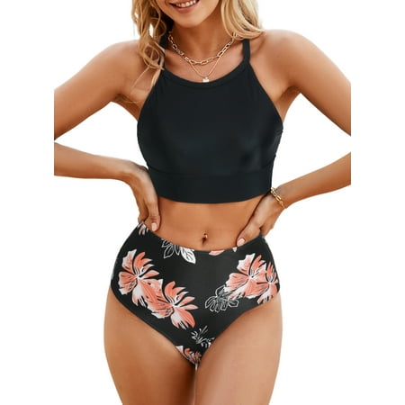 Aleumdr Womens Bikini Sets High Waisted Sporty Swimsuits Bottom Padded Bathing Suits Two Piece Swimwear Black XL