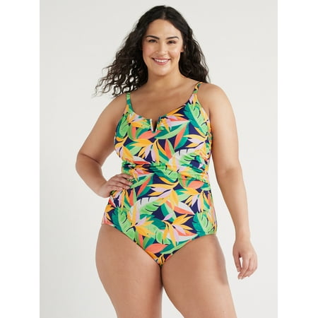 Time and Tru Women’s and Plus V Wire One Piece Swimsuit, Sizes XS-3X