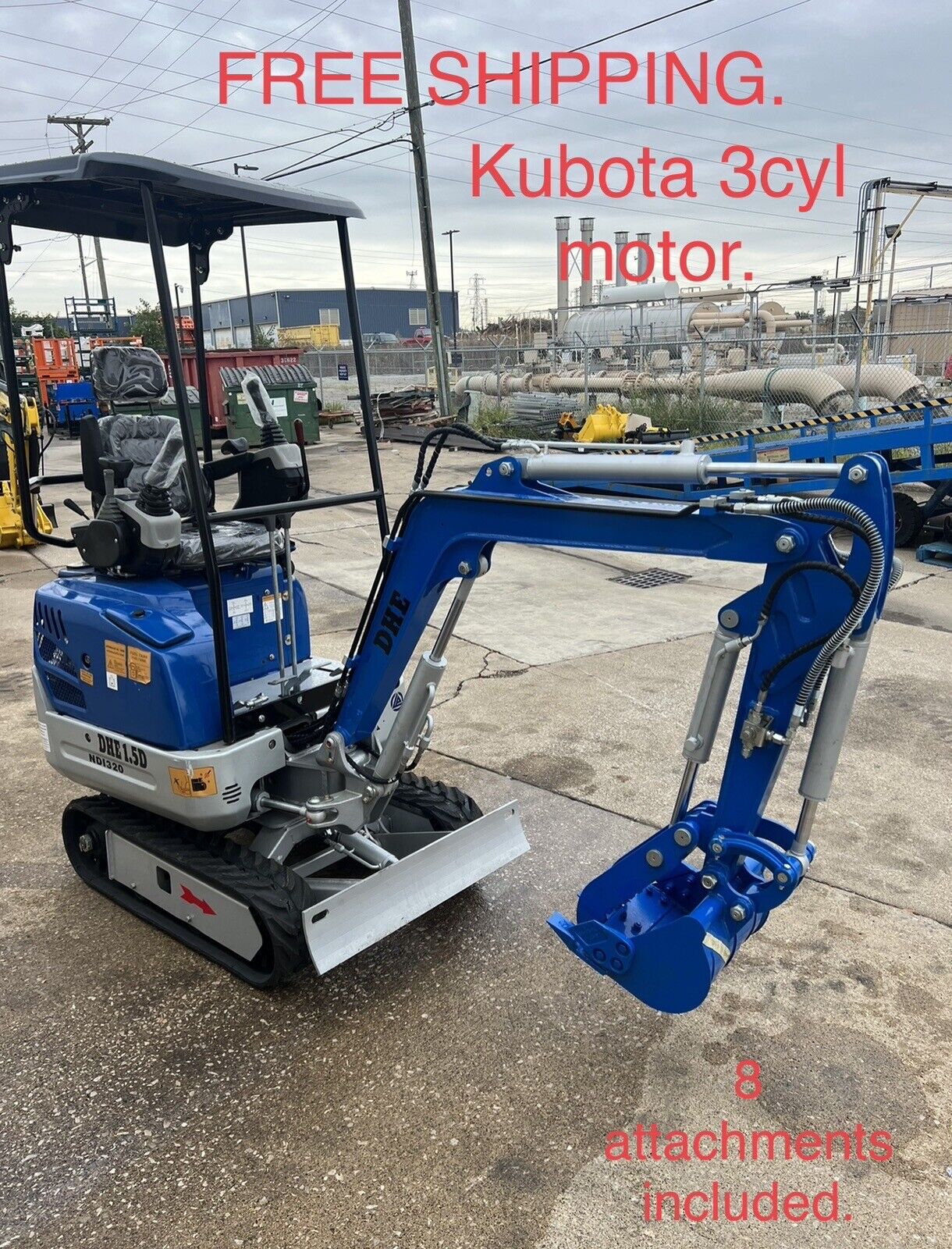 NEW DHE1.5D 3,000lb mini excavator + 8 attachments w/3cyl kubota Diesel engine🔥