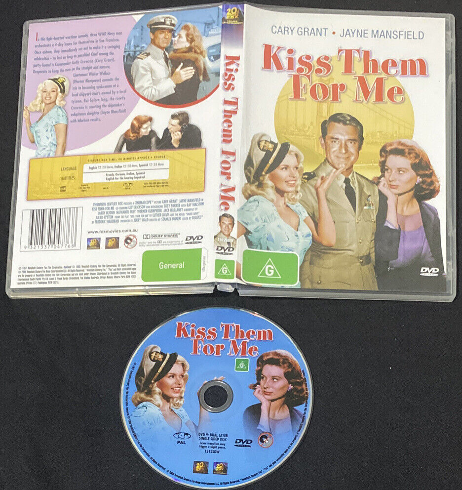 Kiss Them For Me  (DVD, 1957) Jayne Mansfield Cary Grant Brand New Region 4 PAL