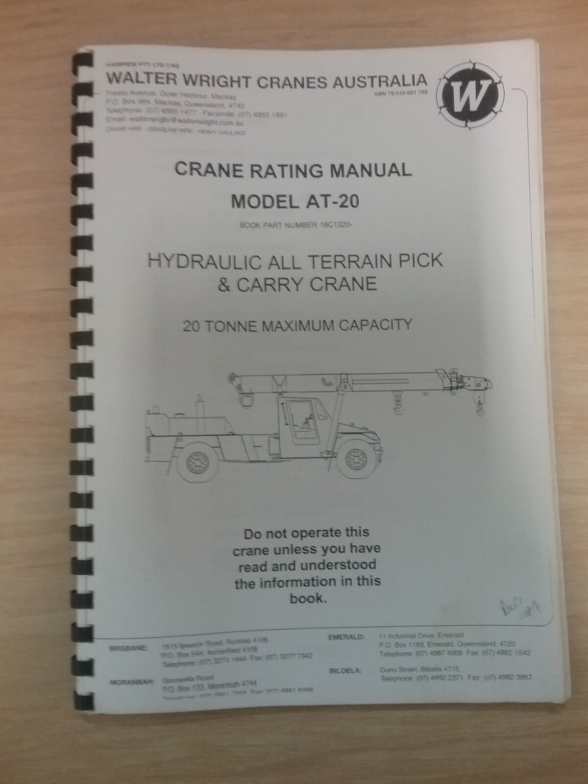 Walter Wright Cranes Rating Maunal/Catalog Model AT-20