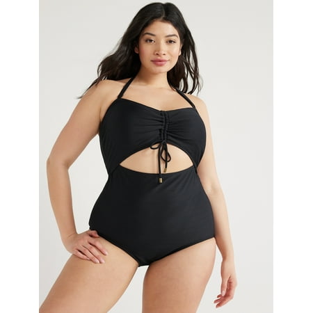 Time and Tru Women’s and Plus Ottoman Ribbed Cutout One Piece Swimsuit, Sizes S-3X