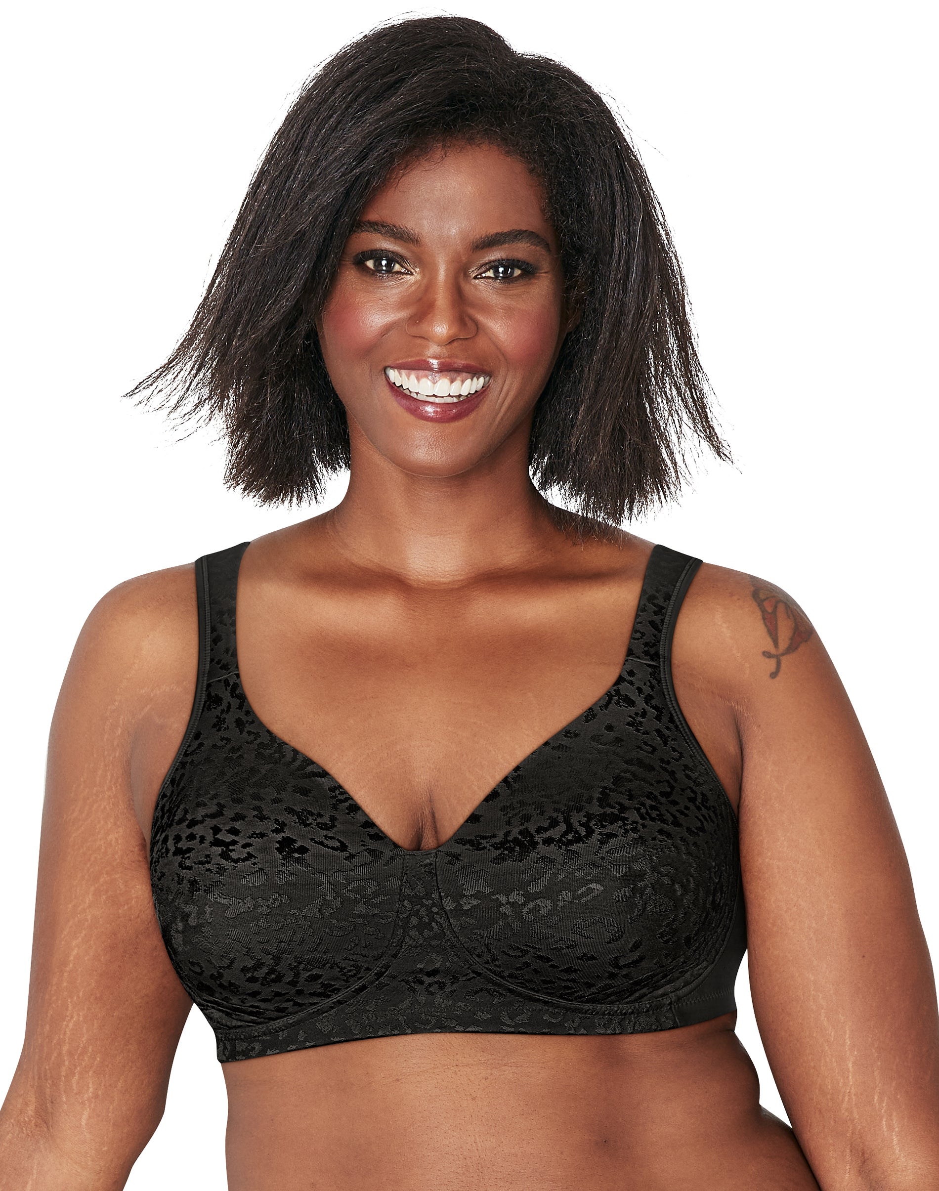 Playtex 18 Hour Ultimate Lift & Support Wireless Bra Black Animal 38C Women’s