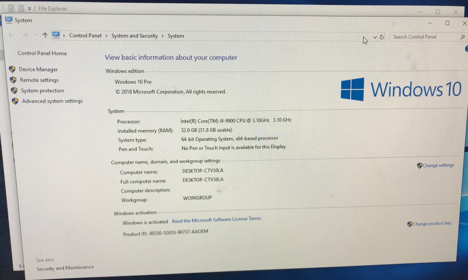 Dell OptiPlex 7070 SFF i9-9900 3.10GHz, 8 Cores 32GB, 500GB SSD, Win 10
