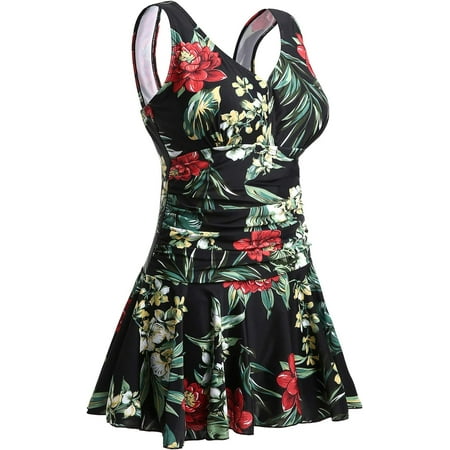 Summer Mae Women’s Plus-Size Flower Printing Shaping Body One Piece Swim Dresses Swimsuit