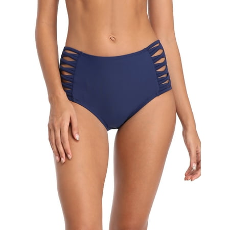 RELLECIGA Women’s Navy Blue High Waisted Strappy Sides Bikini Bottom Size Small