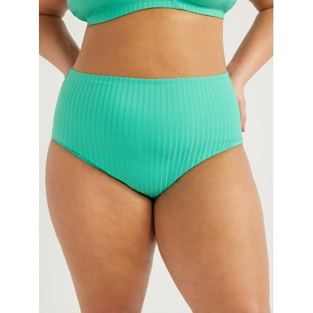 Time and Tru Women’s and Women’s Plus Ribbed High Waisted Bikini Bottoms, Sizes XS-2X