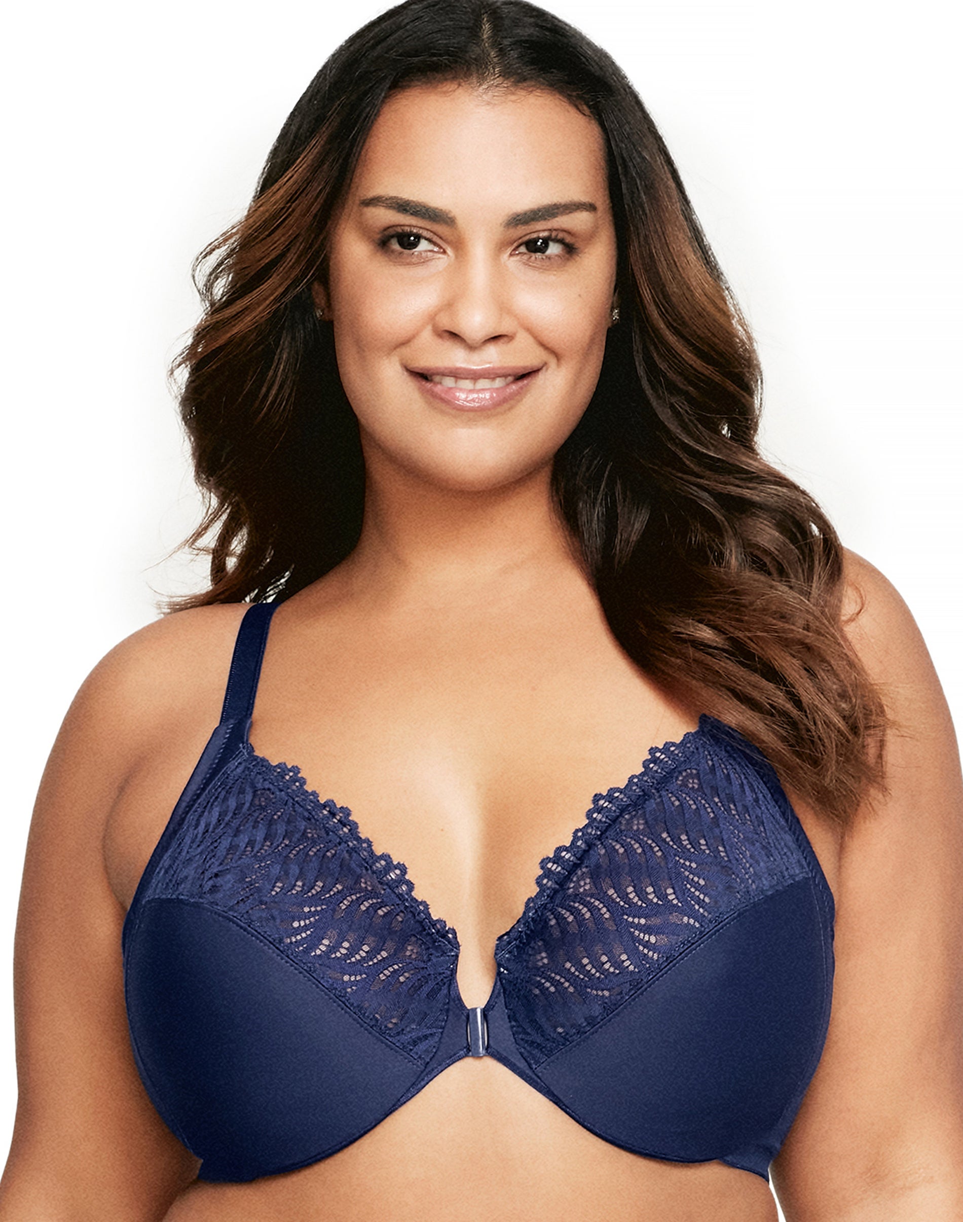 Glamorise Full Figure Plus Size Front Close Lace T-Back WonderWire Bra Blue 42DD Women’s