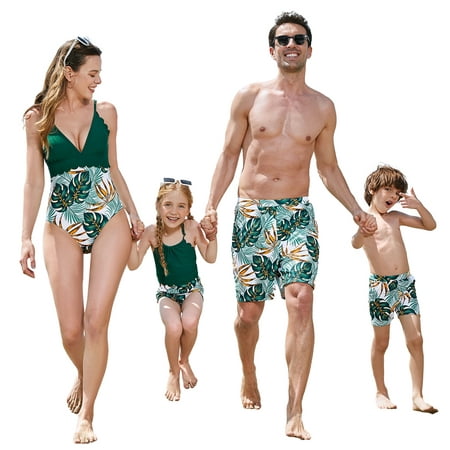 PatPat Toddler Boys Swim Trunks Tropical Plants Swim Shorts Family Matching Swimsuits for Women Men Girls Boys
