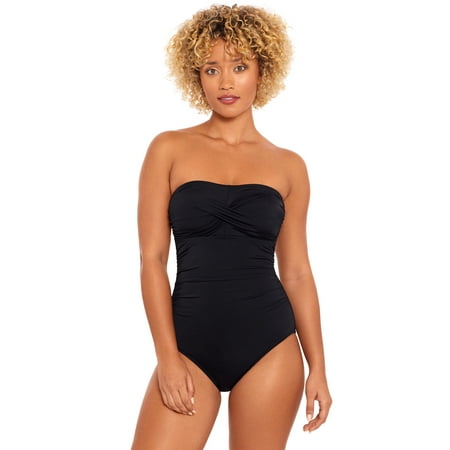 Time and Tru Women’s and Plus Bandeau Twist Front One Piece Swimsuit