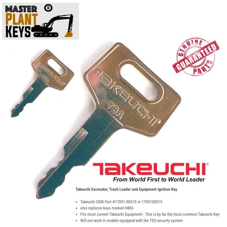 Takeuchi Excavator Track Loader Key Factory Original Master OEM Logo Genuine x 2 Takeuchi Excavator Track Loader Key Factory Original Master OEM Logo Genuine x 2
