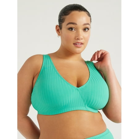 Time and Tru Women’s and Plus Ribbed Plunge Bikini Top, Sizes XS-2X