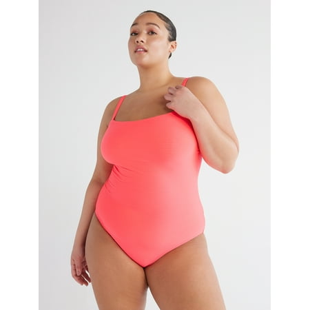 Time and Tru Women’s and Women’s Plus Bandeau Lace Up One Piece Swimsuit, Sizes XS-3X