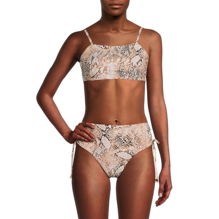 Time and Tru Women’s Faux Snake Print Bikini Bottom with Side TIes