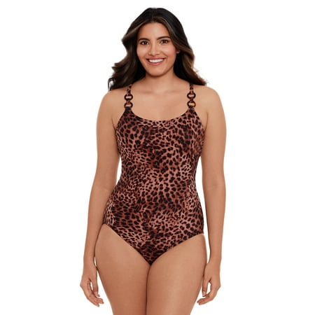 Time and Tru Women’s Double Ring Strap One Piece Swimsuit