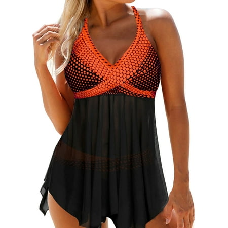 Gwiyeopda Women Two Piece Swimsuit Tummy Control Bathing Suits Tankini Top with Sporty Shorts Plus size