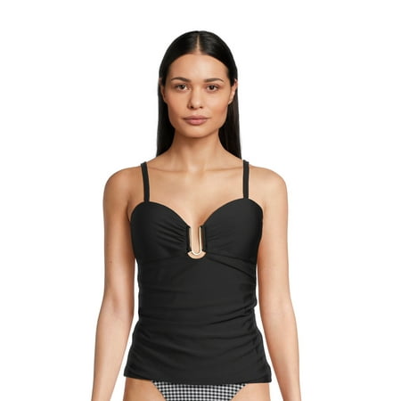 Time and Tru Women’s and Women’s Plus Ruched Tankini Swim Top, Sizes S-3X
