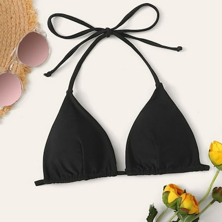 LoyisViDion Women’S Swimsuit Clearance Women Bikini Solid Color Padded Swimwear Bathing Beachwear Swimming Top Black S