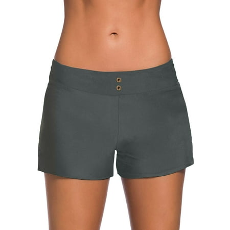 Sidefeel Women’s Buttoned Swim Shorts Solid Color Elastic Waist Swim Briefs High Waist Tummy Control Swim Trunks Gray XL 16-18