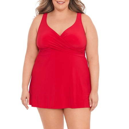 Simply Slim Women’s and Plus Cross Your Heart One Piece Swim Dress, Sizes M-3X