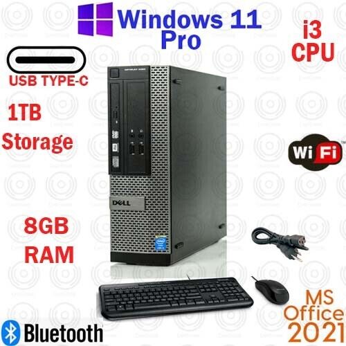 Window 11 Dell OptiPlex 1TB Core i3 8GB RAM HDMI DP WiFi Desktop Computer