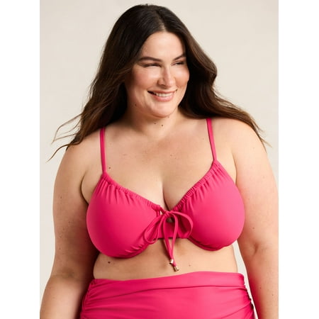 Time and Tru Women’s and Women’s Plus Tie Front Underwire Bikini Top, Sizes S-3X