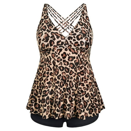 Chama Womens Plus Size 2 Piece Swimsuits Tummy Control Tankini Top with Boyshorts Floral Bathing Suits for Women