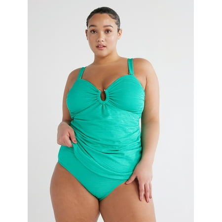 Time and Tru Women’s and Women’s Plus Ring Tankini Swim Top, Sizes S-3X