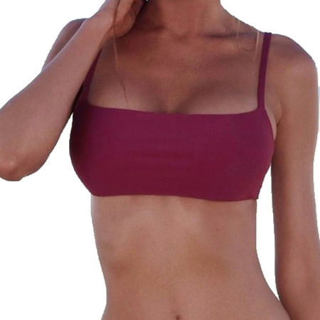 Fiomva Women Bikini Tops Push-Up Plain Swimwear Beach Bathing Top