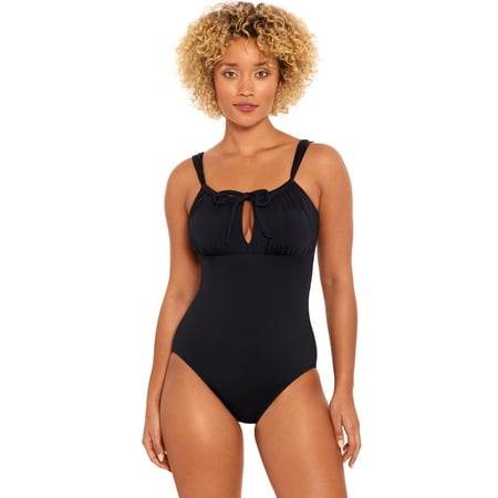 Time and Tru Women’s and Plus Keyhole Tie Front One Piece Swimsuit, Sizes S-3X