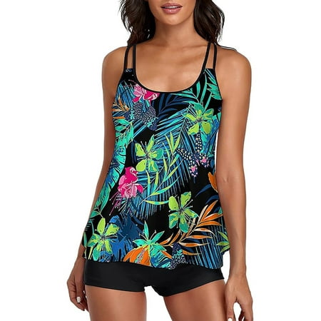 Tankini with Boy Shorts Swimsuits for Women Vintage Boho Print Bathing Suits Plus Size Summer Two Piece Swimwear