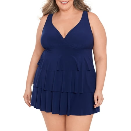 Simply Slim Women’s and Plus Get Ruffled One Piece Swim Dress, Sizes S-3X
