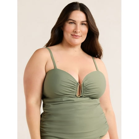 Time and Tru Women’s and Women’s Plus Ruched Tankini Swim Top, Sizes S-3X