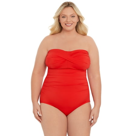 Time and Tru Women’s and Plus Bandeau Twist Front One Piece Swimsuit