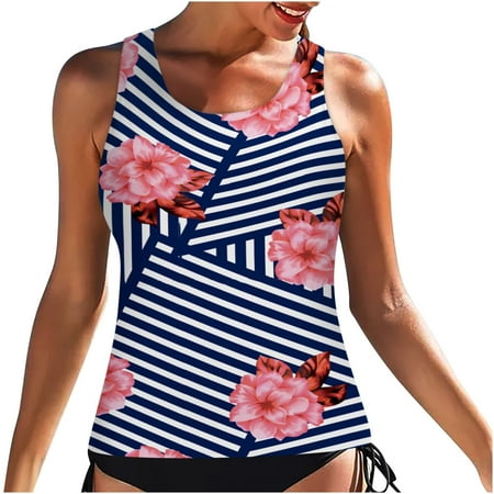 Halter Tankini Tops for Women Swimwear Top Only Back Cutout Tankini Top Trendy 1 Piece Graphic Bathing Suit Tops