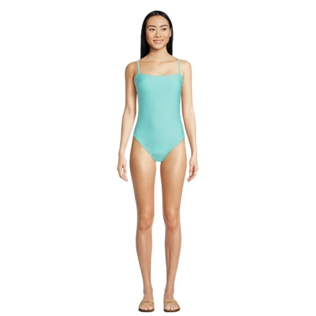 Time and Tru Women’s and Women’s Plus Bandeau Lace Up One Piece Swimsuit, Sizes XS-3X