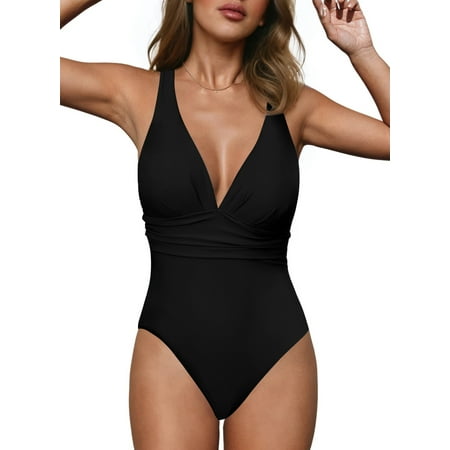 SHEWIN Plus Size Swimsuits Strap V Neck Bathing Suits Athletic Training Tummy Control Athletic Training Swimwear for Summer Black SHEWIN Plus Size Swimsuits Strap V Neck Bathing Suits Athletic Training Tummy Control Athletic Training Swimwear for Summer Black