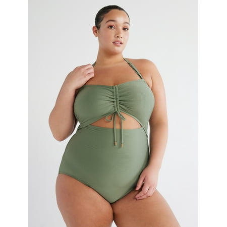 Time and Tru Women’s and Women’s Plus Bandeau Cutout One Piece Swimsuit, Sizes XS-3X Time and Tru Women’s and Women’s Plus Bandeau Cutout One Piece Swimsuit, Sizes XS-3X