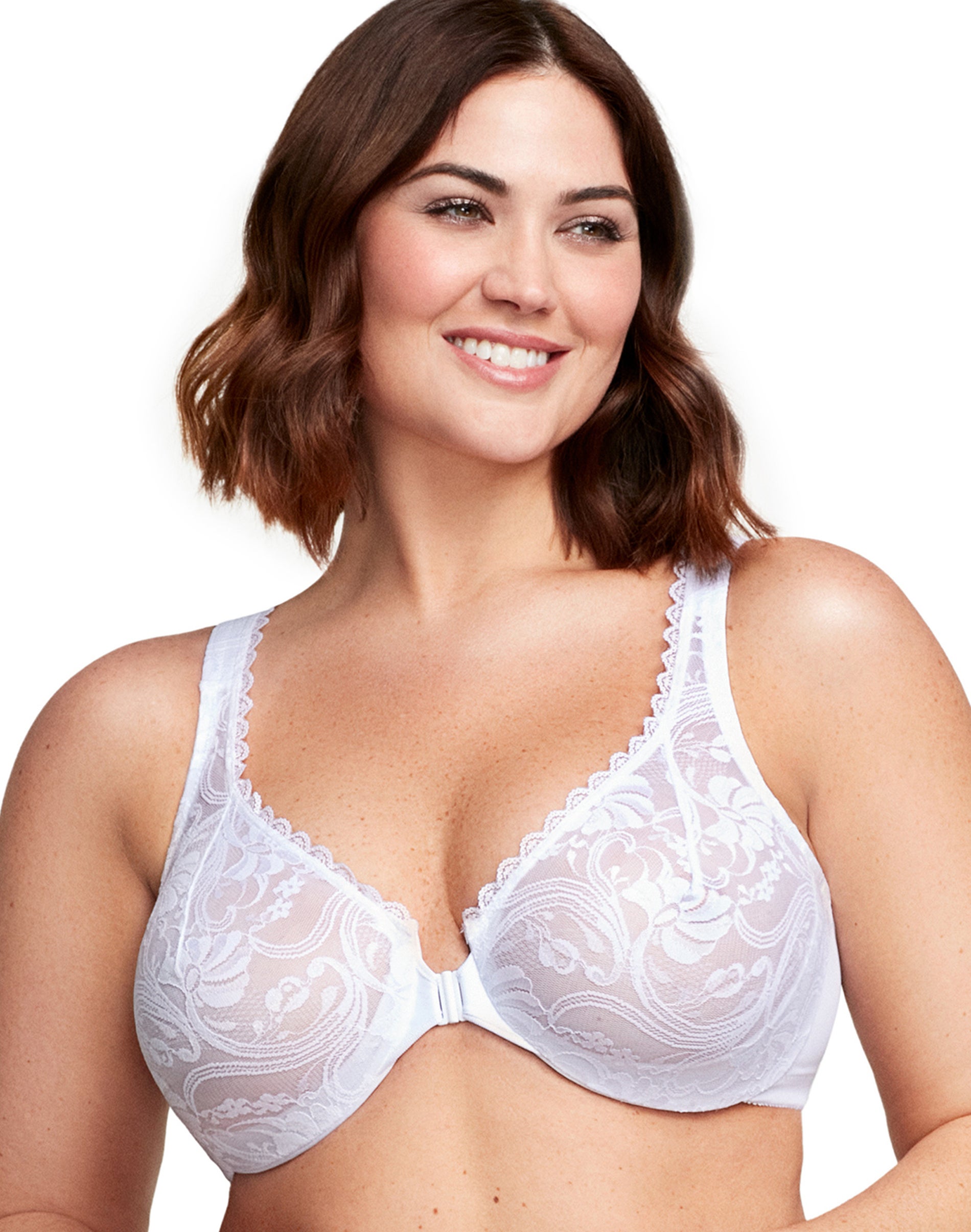 Glamorise Full Figure Plus Size WonderWire Front Close Stretch Lace Bra White 36B Women’s