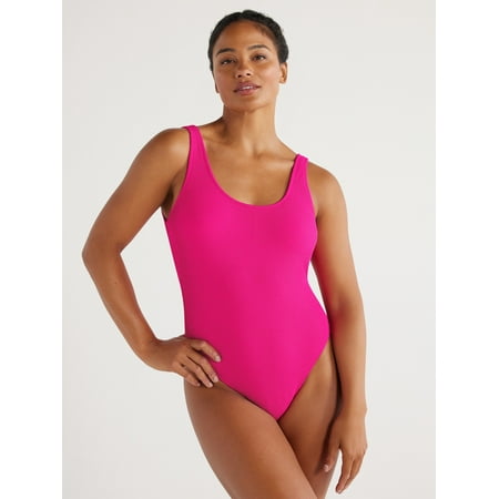 Love & Sports Women’s Scrunchy Scooped Back Tank One-Piece Swimsuit, Pink, Sizes XS-XXL