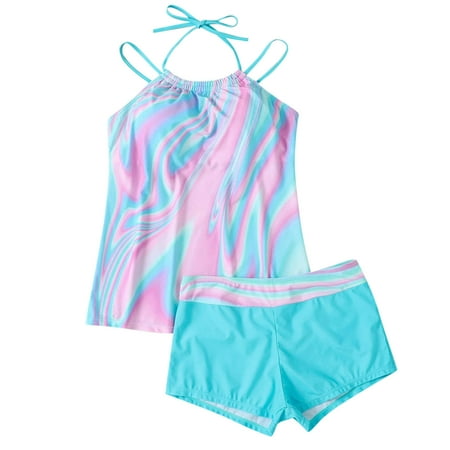 YanHoo 2024 Two Piece Tankini Swimsuits for Women Tummy Control Bathing Suits with Boyshorts Halter V Neck Modest Swimwear 2 Piece Bikini Swimsuits