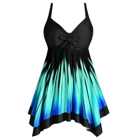 JustVH Women Plus Size Printing Nylon Swimwear Stretchy Tankini Swimsuit