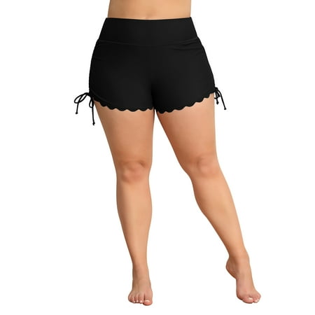 Charmo Side Drawstring Plus Size Swim Shorts for Womens Boyleg Tummy Control Swim Bottoms Built-in Briefs