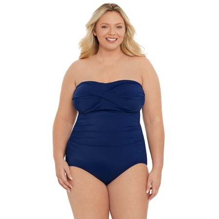 Time and Tru Women’s and Plus Bandeau Twist Front One Piece Swimsuit Time and Tru Women’s and Plus Bandeau Twist Front One Piece Swimsuit