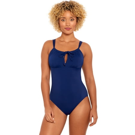 Time and Tru Women’s and Plus Keyhole Tie Front One Piece Swimsuit, Sizes S-3X