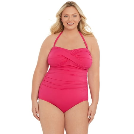 Time and Tru Women’s and Plus Bandeau Twist Front One Piece Swimsuit