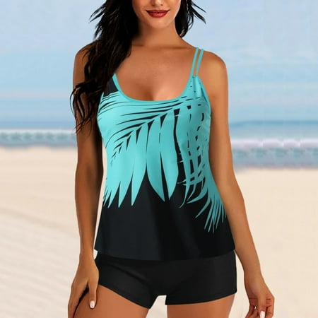 Aboser Women’s Blouson Tankini Swimsuits Retro Print Two Piece Bathing Suits High Waist Modest Swimwear Summer Beach Pool Party Swimsuit