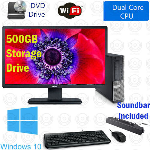 Dell OptiPlex 3.3 GHZ Windows 10 500GB HDD WiFi Desktop Computer PC 22″ Monitor