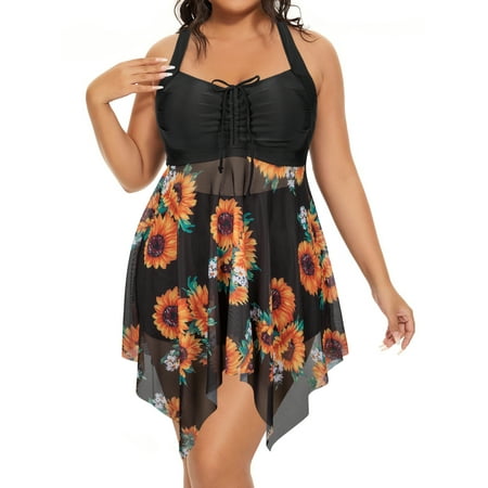 Chama Plus Size Tankini Swimsuits for Women Tummy Control Bathing Suit Boyshorts Swimdress