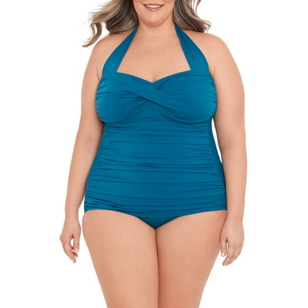 Simply Slim Women’s and Plus Glam Sheath One Piece Swimsuit, Sizes M-3X